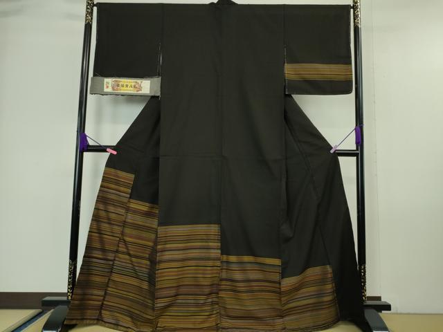 平和屋本店■超希少　本場黄八丈　黒八丈　紬　訪問着　手織　市松綾織　山本末美　証紙付き　逸品　未使用　DZAA6223kh5