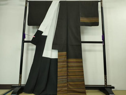 平和屋本店■超希少　本場黄八丈　黒八丈　紬　訪問着　手織　市松綾織　山本末美　証紙付き　逸品　未使用　DZAA6223kh5