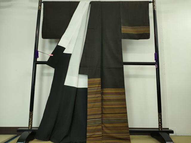 平和屋本店■超希少　本場黄八丈　黒八丈　紬　訪問着　手織　市松綾織　山本末美　証紙付き　逸品　未使用　DZAA6223kh5
