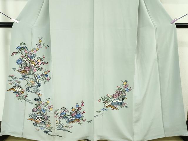 平和屋本店■極上　訪問着　本場琉球紅型　風景花文　秘色色地　高島屋扱い　逸品　DZAA6233kh5