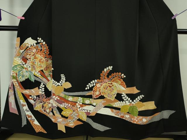 平和屋本店●極上　創業460年・千總　黒留袖　駒刺繍　束ね熨斗桐花文　金彩　逸品　DZAA6234kh5