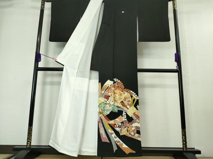 平和屋本店●極上　創業460年・千總　黒留袖　駒刺繍　束ね熨斗桐花文　金彩　逸品　DZAA6234kh5