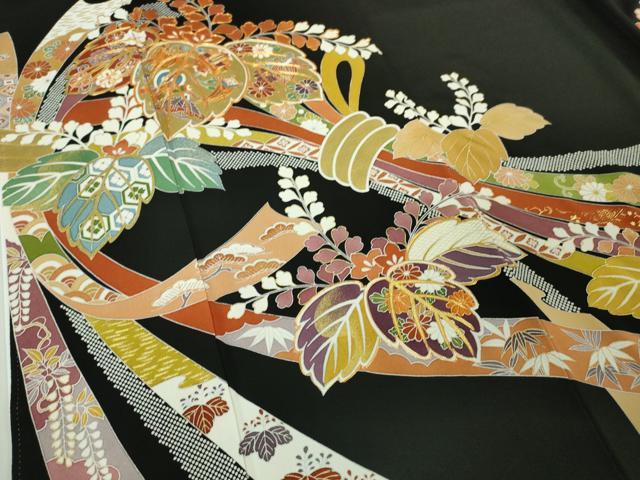 平和屋本店●極上　創業460年・千總　黒留袖　駒刺繍　束ね熨斗桐花文　金彩　逸品　DZAA6234kh5