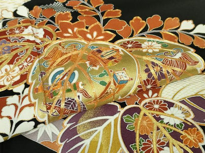 平和屋本店●極上　創業460年・千總　黒留袖　駒刺繍　束ね熨斗桐花文　金彩　逸品　DZAA6234kh5