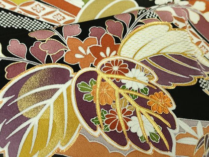 平和屋本店●極上　創業460年・千總　黒留袖　駒刺繍　束ね熨斗桐花文　金彩　逸品　DZAA6234kh5