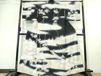 平和屋本店■極上　訪問着　枝桜　黒地　暈し染め　逸品　未使用　DZAA6235kh5