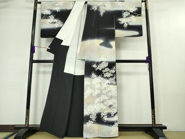 平和屋本店■極上　訪問着　枝桜　黒地　暈し染め　逸品　未使用　DZAA6235kh5