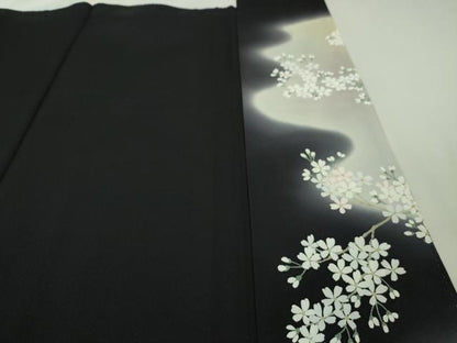 平和屋本店■極上　訪問着　枝桜　黒地　暈し染め　逸品　未使用　DZAA6235kh5