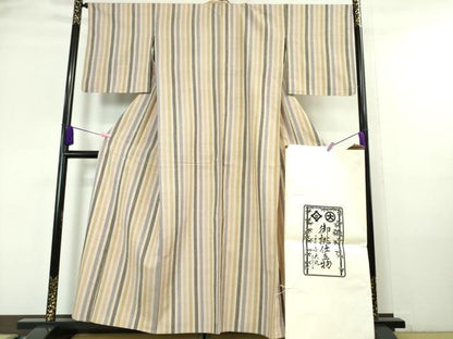 平和屋本店▽極上　本場結城紬　重要無形文化財　単衣　間道　小大丸扱い　たとう紙・証紙付き　逸品　DZAA6239kh5