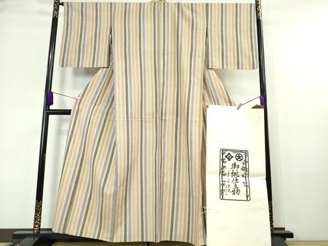 平和屋本店▽極上　本場結城紬　重要無形文化財　単衣　間道　小大丸扱い　たとう紙・証紙付き　逸品　DZAA6239kh5