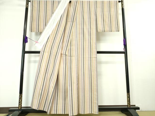 平和屋本店▽極上　本場結城紬　重要無形文化財　単衣　間道　小大丸扱い　たとう紙・証紙付き　逸品　DZAA6239kh5
