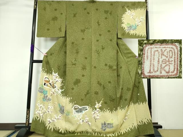 平和屋本店■極上　人間国宝　羽田登喜男　TOKIOetTOKI　訪問着　鴛鴦梅松文　たたき染め　逸品　DZAA6247kh5