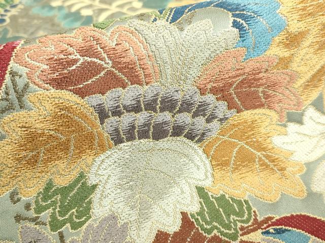 平和屋本店■極上　西陣　白綾苑大庭 　六通柄袋帯　舞蝶花鳥文　逸品　DZAA6257kh5 平和屋本店○極上 西陣 白綾苑大庭 六通柄袋帯 舞蝶