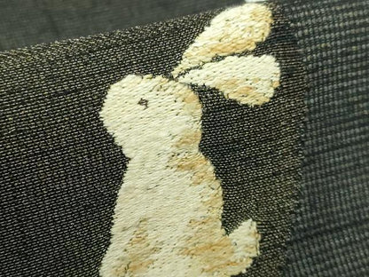 平和屋本店■極上　夏物　九寸開き名古屋帯　刺繍　兎　お月見　黒地　金糸　逸品　DZAA6268kh5