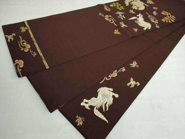 平和屋本店■最高級　龍村平蔵製　本袋帯　木画獅鳳錦　黒檀色地　金銀糸　逸品　DZAA6291kh5