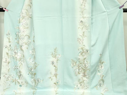 平和屋本店■極上　中国三大刺繍　相良刺繍　総手刺繍　訪問着　花唐草文　白藍色地　暈し染め　銀糸　ロング丈　逸品　DZAA6335kh5