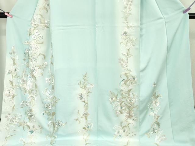 平和屋本店■極上　中国三大刺繍　相良刺繍　総手刺繍　訪問着　花唐草文　白藍色地　暈し染め　銀糸　ロング丈　逸品　DZAA6335kh5