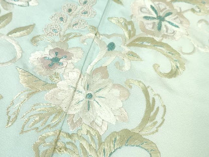 平和屋本店■極上　中国三大刺繍　相良刺繍　総手刺繍　訪問着　花唐草文　白藍色地　暈し染め　銀糸　ロング丈　逸品　DZAA6335kh5