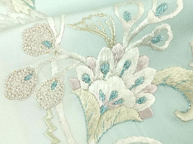 平和屋本店■極上　中国三大刺繍　相良刺繍　総手刺繍　訪問着　花唐草文　白藍色地　暈し染め　銀糸　ロング丈　逸品　DZAA6335kh5