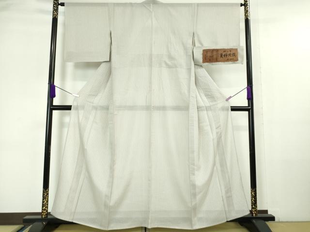 平和屋本店＊極上　夏物　駒上布　夏柿渋　縞　柿渋工房　粋渋庵　桜鼠色地　高島屋扱い　証紙付き　逸品　DZAA6337kh5