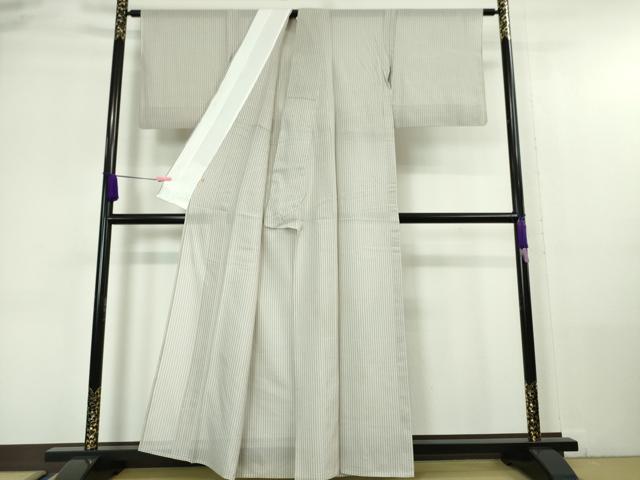 平和屋本店＊極上　夏物　駒上布　夏柿渋　縞　柿渋工房　粋渋庵　桜鼠色地　高島屋扱い　証紙付き　逸品　DZAA6337kh5