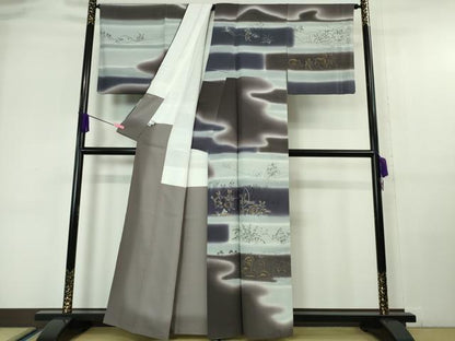 平和屋本店■極上　訪問着　紬地　手描き　鳥獣戯画　暈し染め　金彩　逸品　DZAA6340kh5