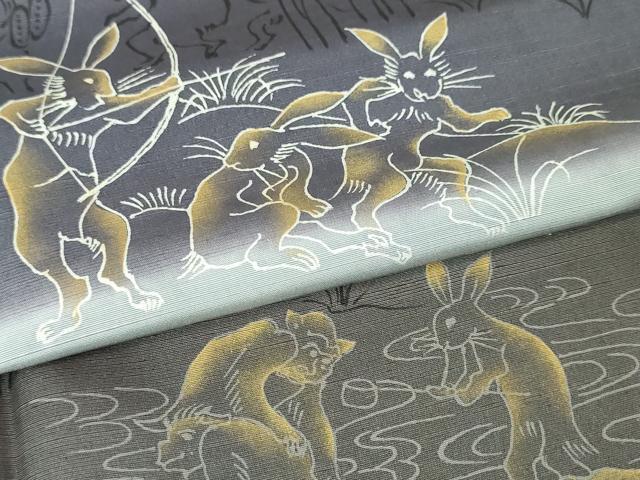 平和屋本店■極上　訪問着　紬地　手描き　鳥獣戯画　暈し染め　金彩　逸品　DZAA6340kh5