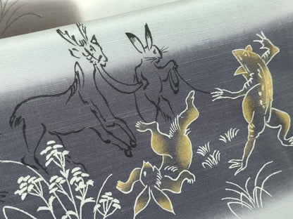 平和屋本店■極上　訪問着　紬地　手描き　鳥獣戯画　暈し染め　金彩　逸品　DZAA6340kh5