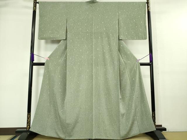 平和屋本店●極上 洗える最高級着物 ＜英＞はなぶさ謹製 小紋 刺繍 丸文 青白橡色地 逸品 DZAA6343kh5