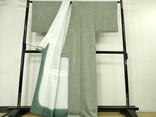 平和屋本店●極上 洗える最高級着物 ＜英＞はなぶさ謹製 小紋 刺繍 丸文 青白橡色地 逸品 DZAA6343kh5