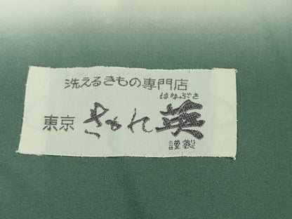 平和屋本店●極上 洗える最高級着物 ＜英＞はなぶさ謹製 小紋 刺繍 丸文 青白橡色地 逸品 DZAA6343kh5