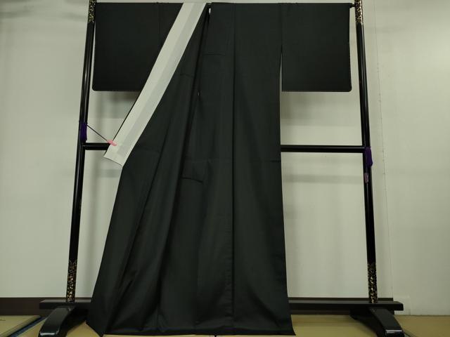 平和屋本店▽極上 本場縞大島紬 単衣 古代染色純泥染 上村絹織物謹製 色無地 黒色 証紙付き 逸品 未使用 DZAA6344kh5