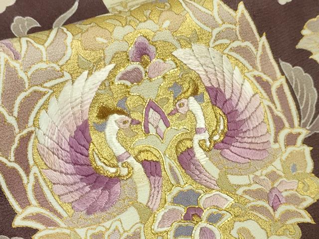 平和屋本店■極上　訪問着　帝王紫　駒刺繍　双鳥正倉院花文　金糸　逸品　DZAA6349kh5