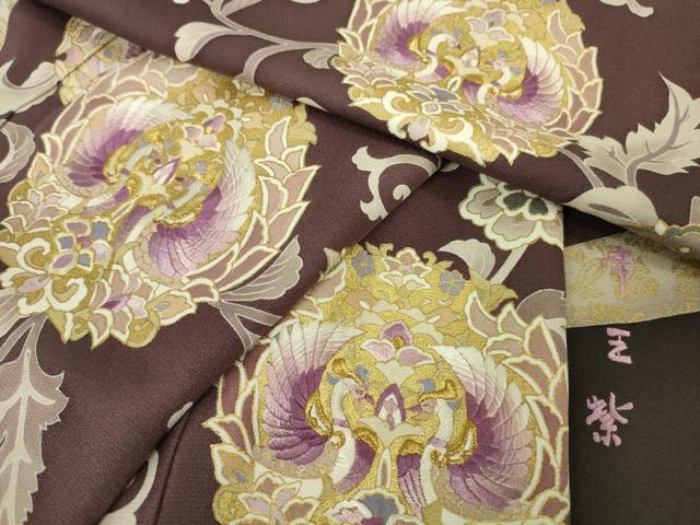 平和屋本店■極上　訪問着　帝王紫　駒刺繍　双鳥正倉院花文　金糸　逸品　DZAA6349kh5