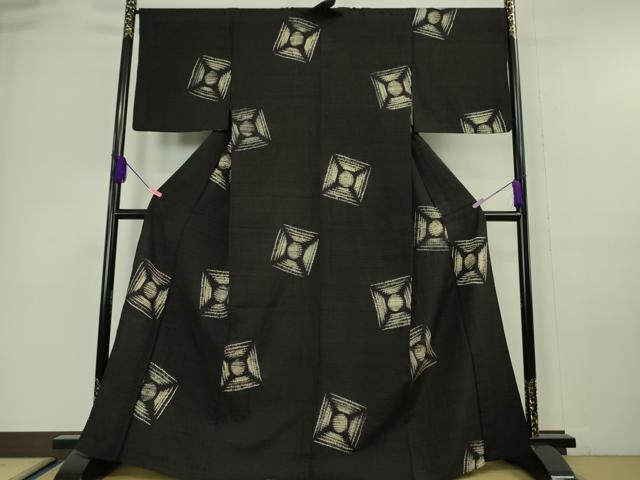 平和屋本店▽極上 十日町 名門青柳謹製 赤城紬 単衣 絞り 草木染 黒紅色地 逸品 DZAA6360kh5