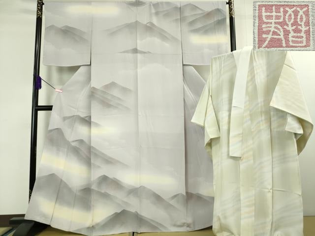 平和屋本店■極上　本加賀友禅作家　鶴見晋史　訪問着・長襦袢　山風景　白藤色地　暈し染め　証紙付き　逸品　未使用　DZAA6371kh5