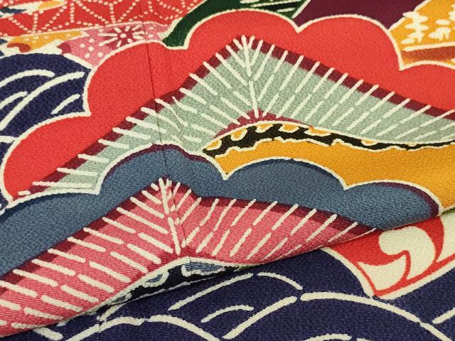 平和屋本店■極上　和染紅型　栗山紅型　栗山吉三郎　振袖　飛鶴吉祥花松文　鬼しぼ縮緬　逸品　DZAA6372kh5