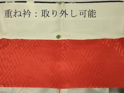 平和屋本店■極上　和染紅型　栗山紅型　栗山吉三郎　振袖　飛鶴吉祥花松文　鬼しぼ縮緬　逸品　DZAA6372kh5