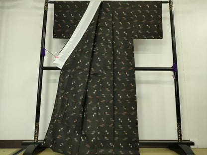平和屋本店▽極上 国指定重要無形文化財 本場久米島紬 手織 単衣 逸品 DZAA6384kh5