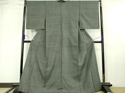 平和屋本店▽極上 紬 単衣 横縞 藍墨茶色地 逸品 DZAA6387kh5