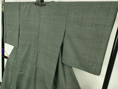 平和屋本店▽極上 紬 単衣 横縞 藍墨茶色地 逸品 DZAA6387kh5