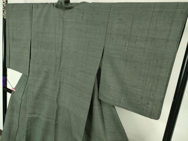 平和屋本店▽極上 紬 単衣 横縞 藍墨茶色地 逸品 DZAA6387kh5