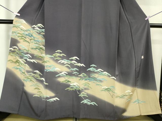 平和屋本店■極上　京友禅の人間国宝　上野為二　訪問着　駒刺繍　松　紫苑色地　暈し染め　逸品　DZAA6390kh5