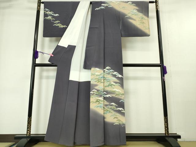 平和屋本店■極上　京友禅の人間国宝　上野為二　訪問着　駒刺繍　松　紫苑色地　暈し染め　逸品　DZAA6390kh5