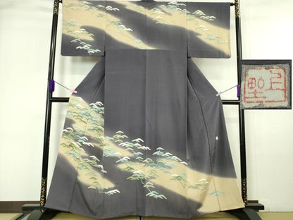 平和屋本店■極上　京友禅の人間国宝　上野為二　訪問着　駒刺繍　松　紫苑色地　暈し染め　逸品　DZAA6390kh5