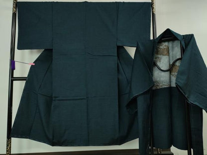 平和屋本店●極上 男性 紬 アンサンブル 色無地 褐返色 逸品 未使用 DZAA6393kh5