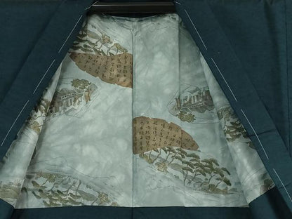 平和屋本店●極上 男性 紬 アンサンブル 色無地 褐返色 逸品 未使用 DZAA6393kh5