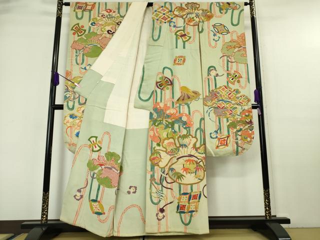 平和屋本店■極上　アンティーク 大正ロマン　野口真造　大彦二代目　江戸染繍友禅　振袖　駒刺繍　宝嚢　宝袋　金銀糸　逸品　DZAA6426kh5