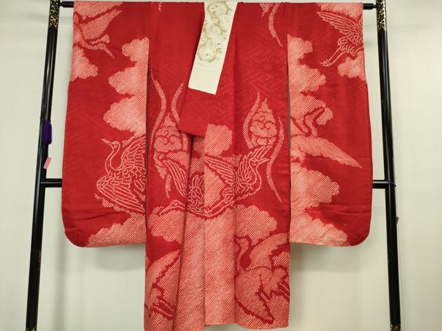 平和屋本店■極上　アンティーク 大正ロマン　振袖・長襦袢(袷・半衿刺繍)セット　駒刺繍　束ね熨斗飛鶴文　黒地　金彩　逸品　DZAA6427kh5