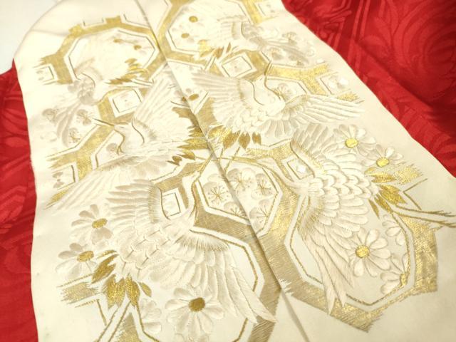 平和屋本店■極上　アンティーク 大正ロマン　振袖・長襦袢(袷・半衿刺繍)セット　駒刺繍　束ね熨斗飛鶴文　黒地　金彩　逸品　DZAA6427kh5